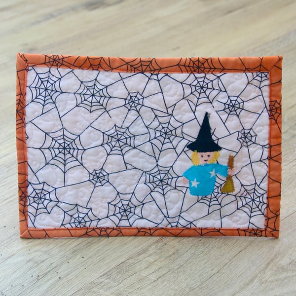 Halloween Witch with Broom Mug Rug