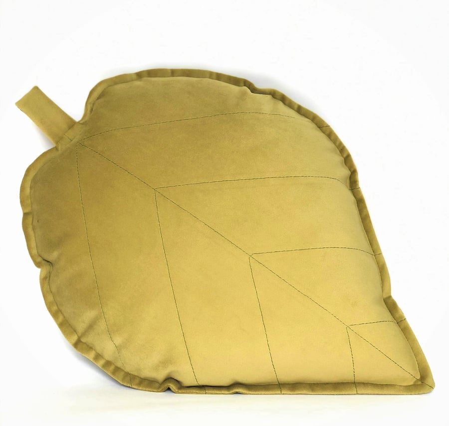 Velvet Lime Green Leaf Shaped Cushion Woodland Jungle Adventure Pillow