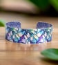 Purple blue bangle, abstract floral cuff bracelet. Can be personalised (837)