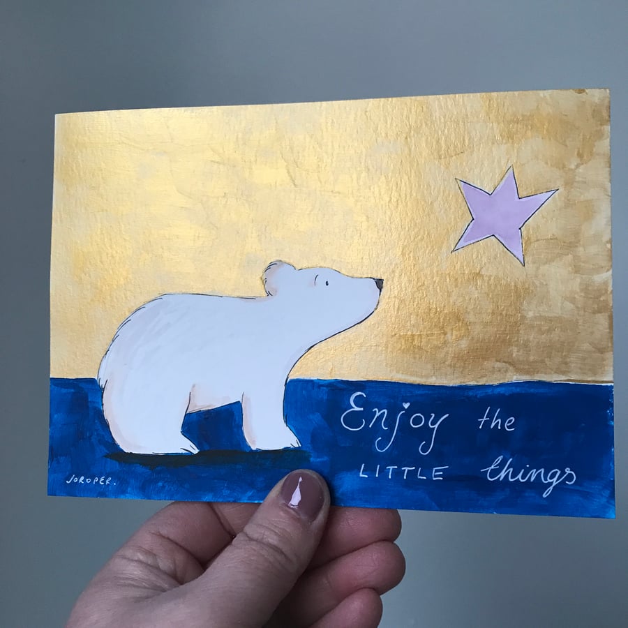 Original Painting gold polar bear STAR Jo Roper