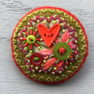 Hand Embroidered Heart Brooch