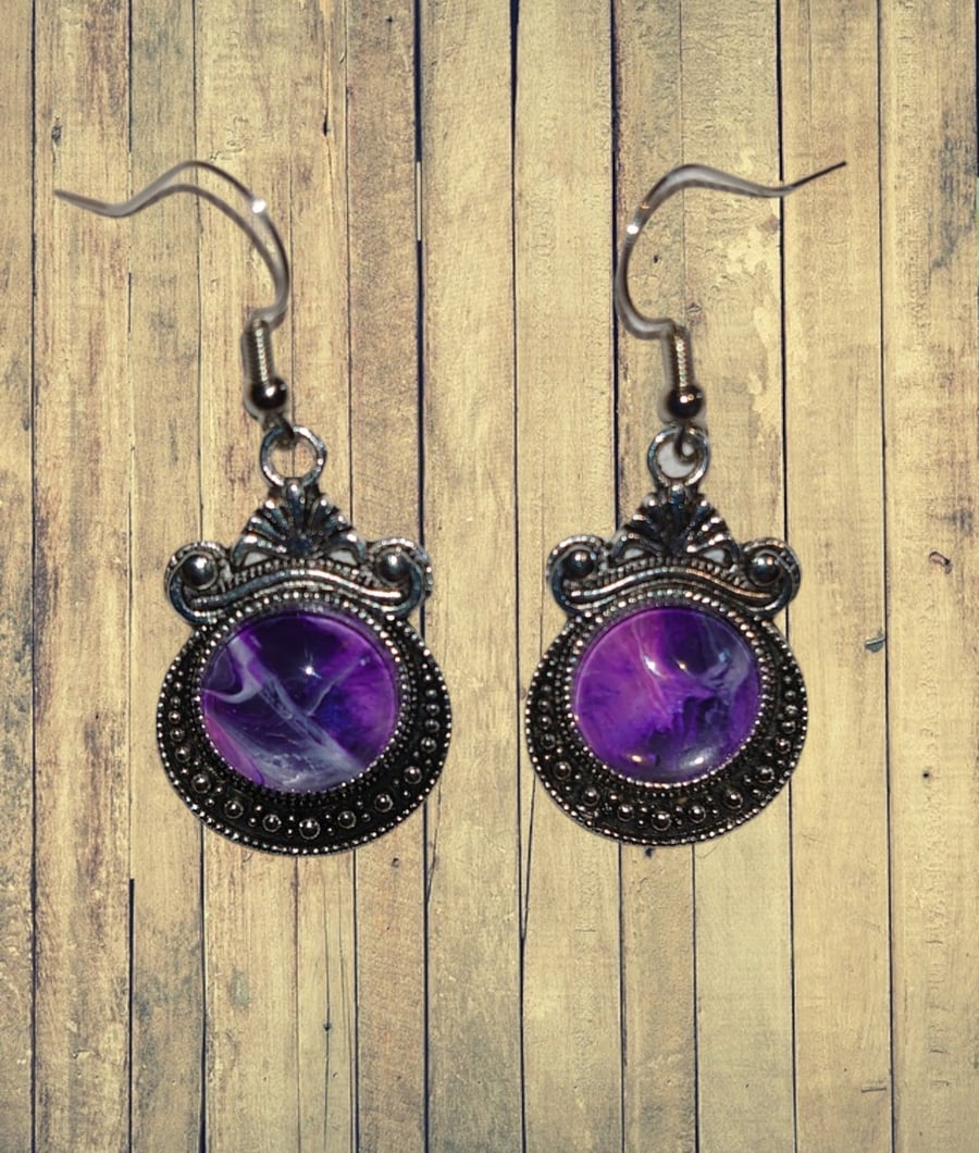 Hand painted purple earrings