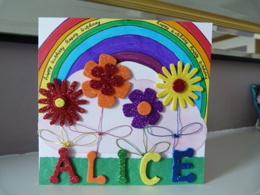 Girls Rainbow Personalised Birthday Card
