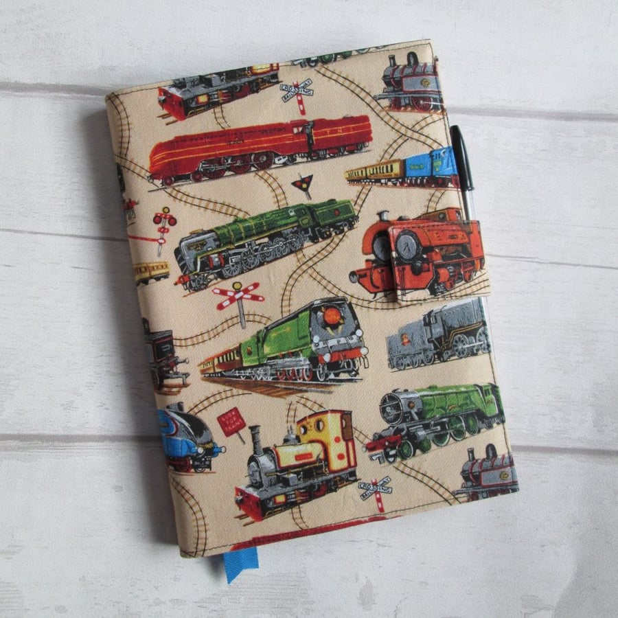 SOLD - A5 Reusable Notebook Cover - Steam Engines, Trains, Railway