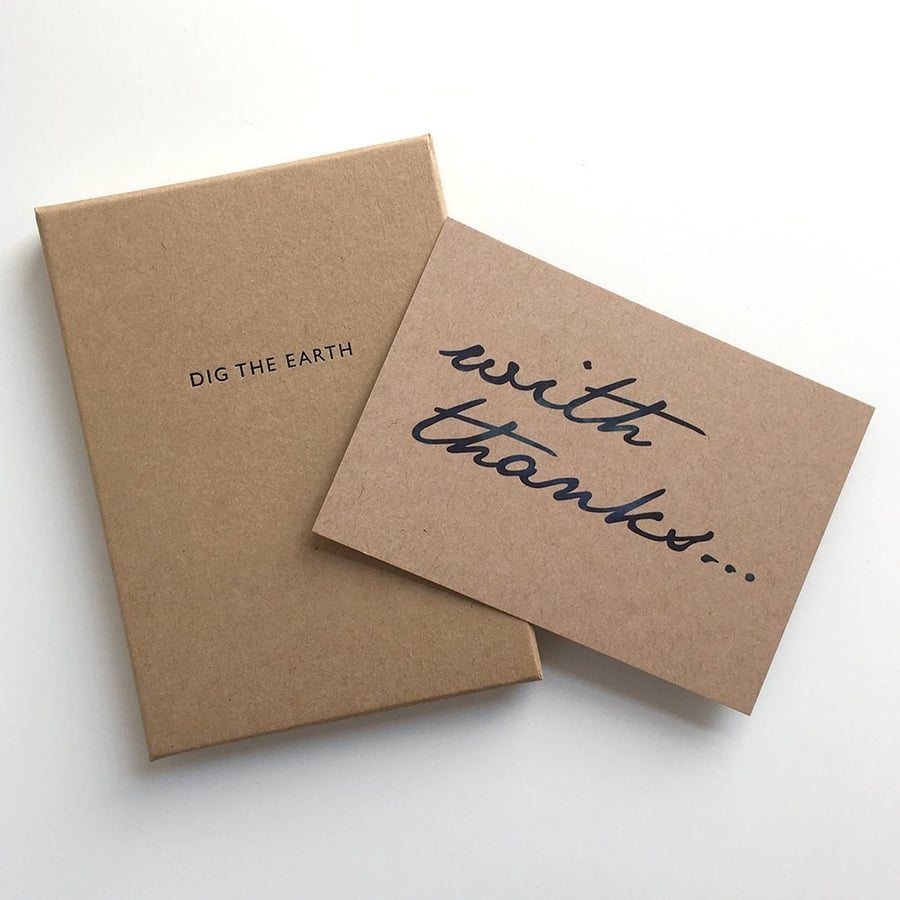 With Thanks - Set Of 12 Inky Script Postcard Note Cards With Optional Box