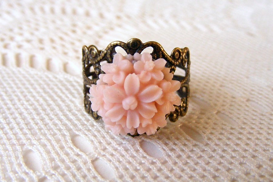Pink Flower Cluster Ring