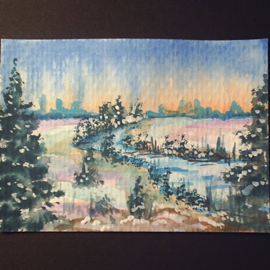 winter reflections aceo watercolour