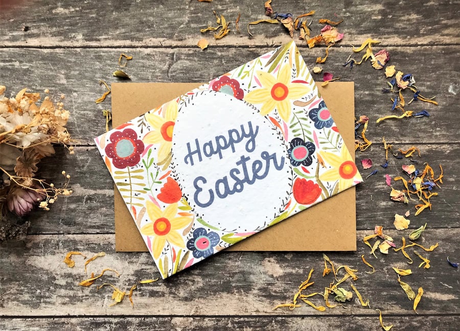 Plantable Seed Paper Easter Card, Blank Inside, Easter Eggs greeting card