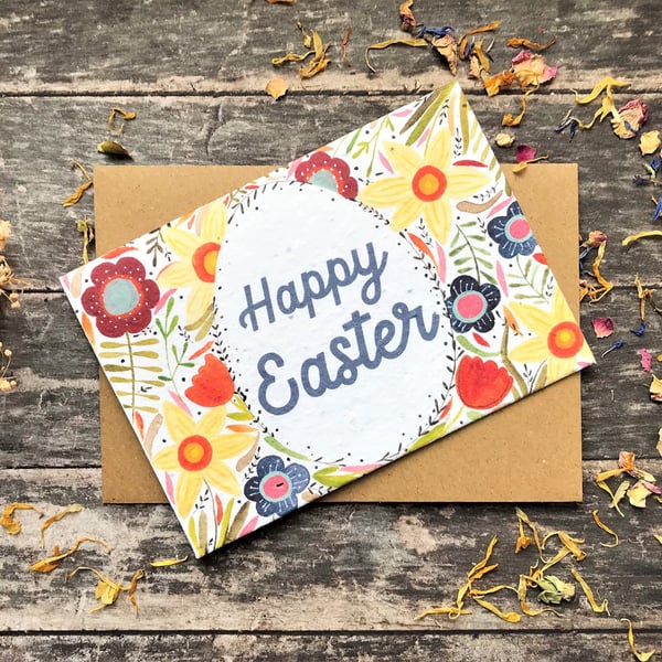 Plantable Seed Paper Easter Card, Blank Inside, Easter Eggs greeting card