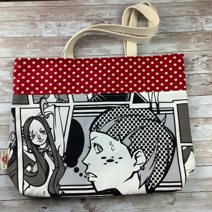 Japanese cartoon beach bag, Tote, Shopper, Handmade