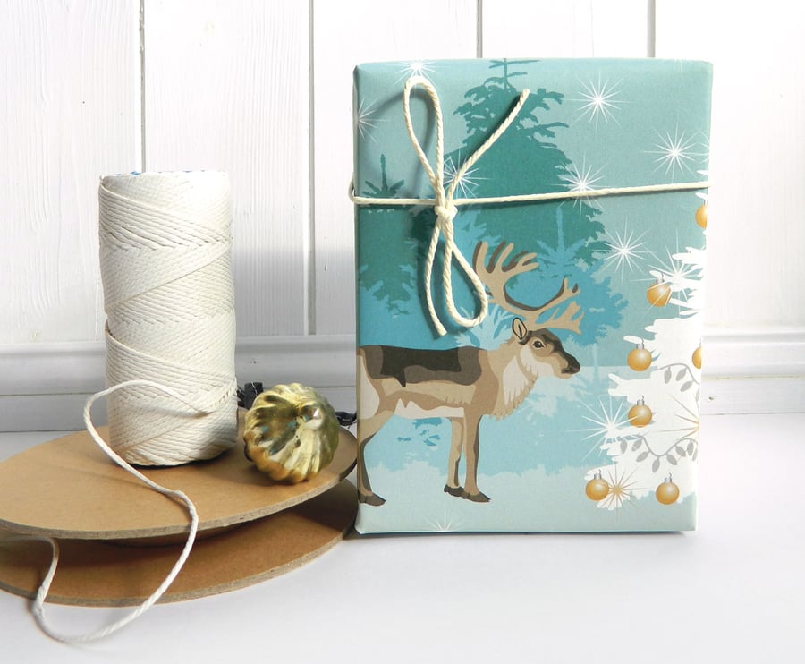 Winter Woodland Reindeer Christmas Gift Wrapping Paper