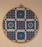 Wooden Hoop Fabric Wall Hanging Vintage 60s 70s Blue Flower Power Mid Century 