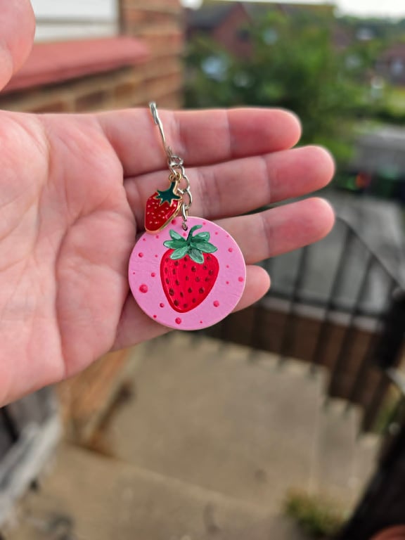 Handmade Strawberry Wooden Keyring