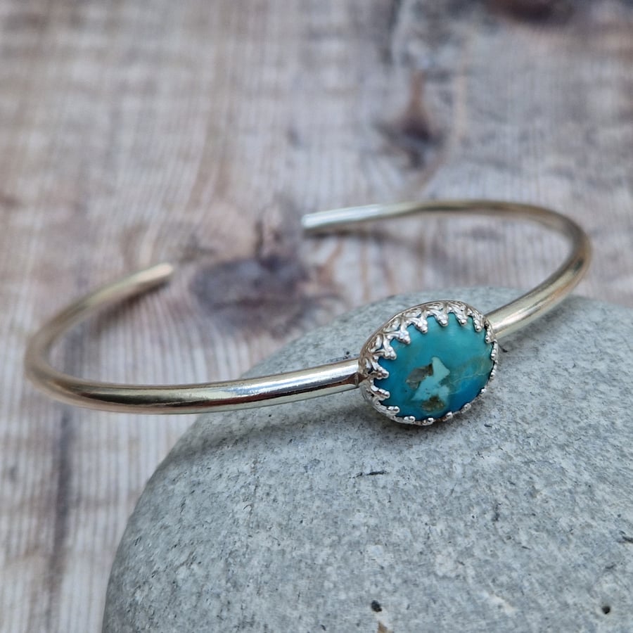 Sterling Silver Open Cuff Bangle with Turquoise Gemstone