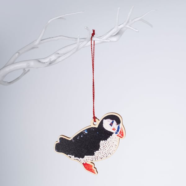 Puffin Wooden Hanging Decoration