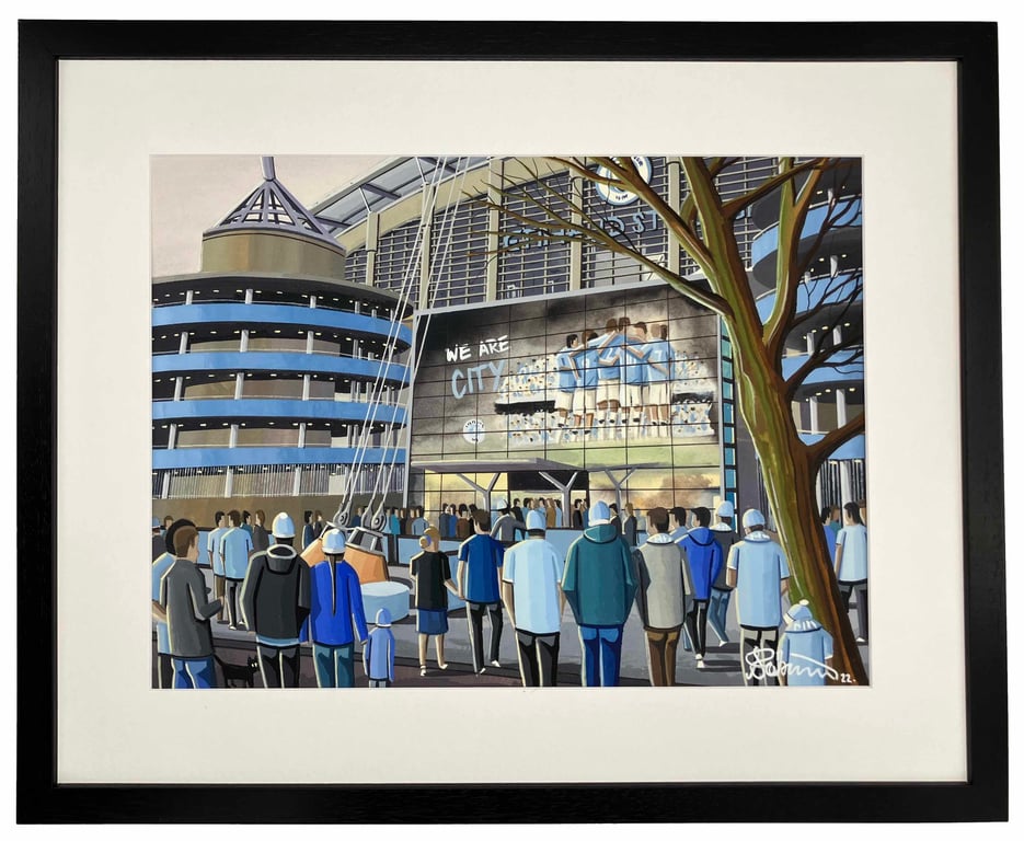 Manchester City, Etihad Stadium, Framed Football Art Print. 20" x 16" Frame Size