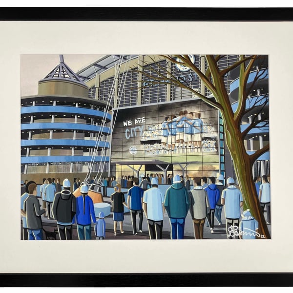 Manchester City, Etihad Stadium, Framed Football Art Print. 20" x 16" Frame Size