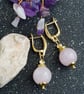 Gold plated earrings with natural rose quartz beads, handmade earrings - Image 1