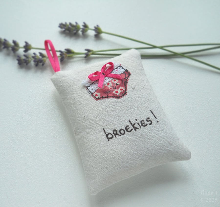 freehand embroidered lavender sachet hanging decoration broekies knickers