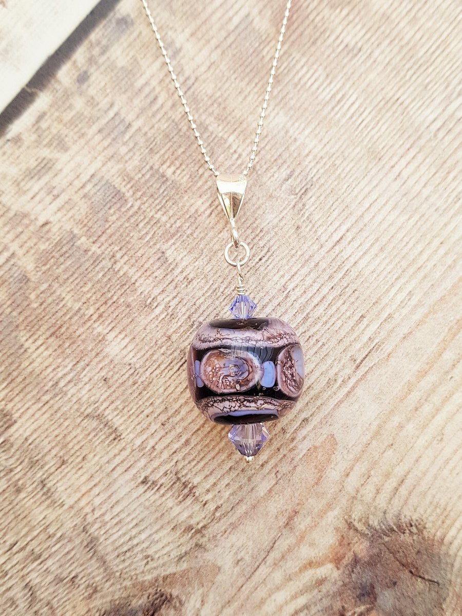 Lampwork Glass Necklace, Purple Glass Necklace, Sterling Silver Necklace