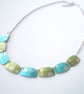 Mid century style necklace in turquoise and lime 