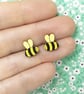 Bee Earrings, Wooden Insect Studs, Silver Plated or Sterling Silver Backs - Image 1