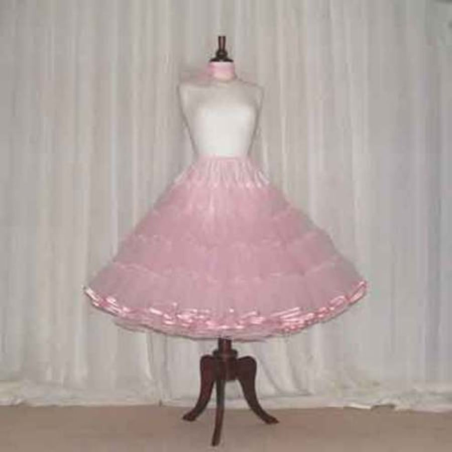 Pink  vintage style 50's rock 'n' roll custom made petticoat satin bound edge