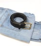 1.5" wide black leather belt; choice of antique finish buckle - Image 4