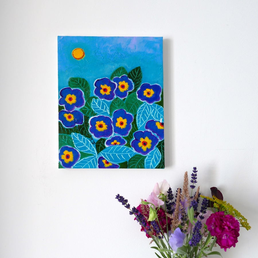 Original Floral Painting, Primrose Flowers Artwork, Wall Art Gift Idea