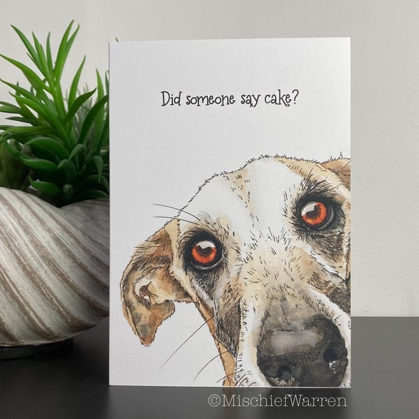 Sight hound art card. Blank or personalised greyhound, lurcher, whippet card.