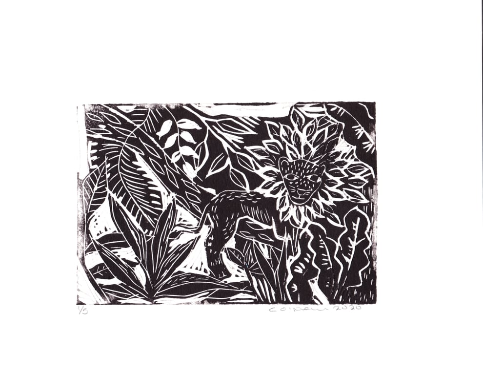 Lounging Lion.      Lino Print