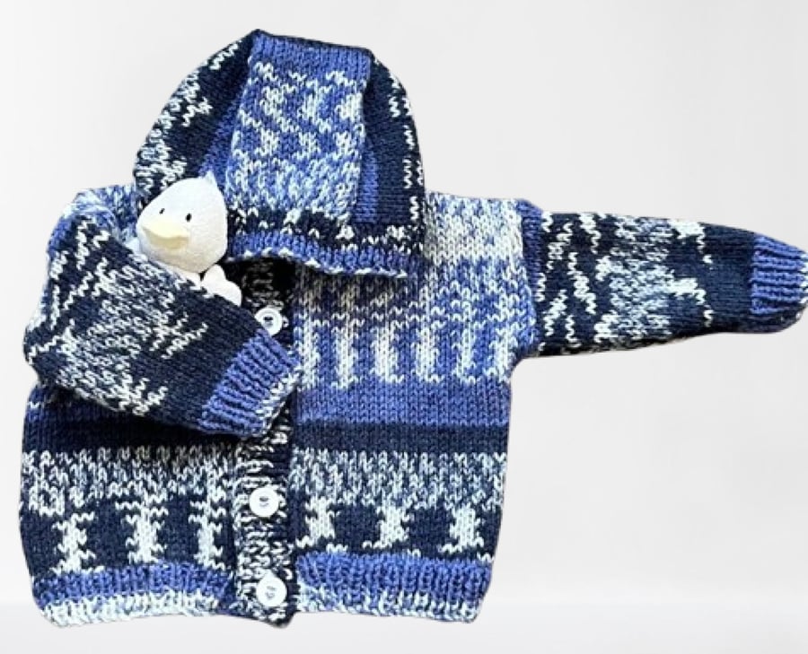 Hand Knitted Baby Hooded Jacket - age 3 - 6 months