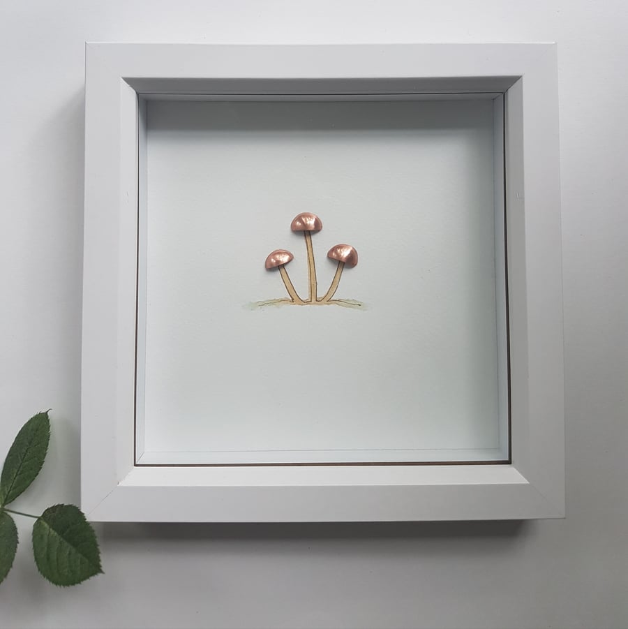 Recycled Copper Mushrooms Framed Picture