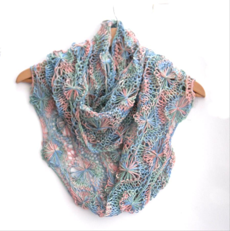 Infinity Scarf , hand knit , hand dyed , Years gone by