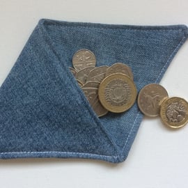  Small Triangular Coin Purse, pouch, denim