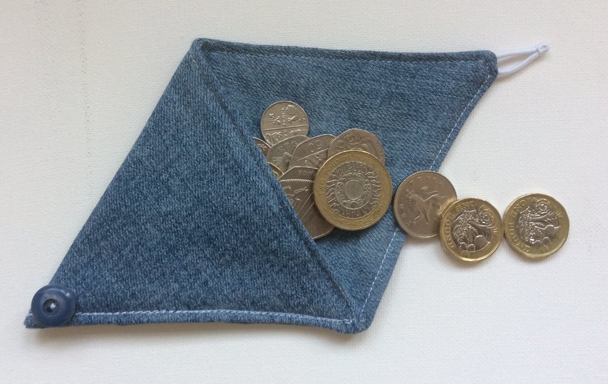  Small Triangular Coin Purse, pouch, denim