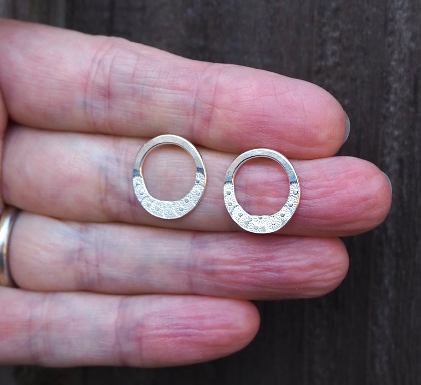 Earring studs, Silver daisy cluster ring stud earrings, silver hoop studs, ARC