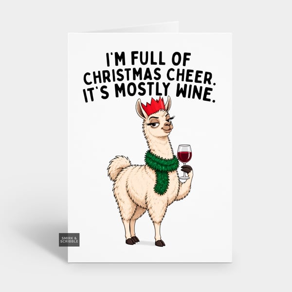 Funny Christmas Card For Him Or Her - Llama Wine