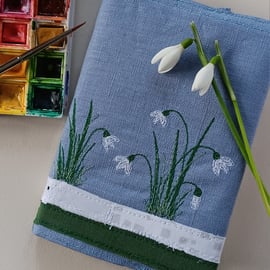 A6 Notebook Cover with Embroidered Snowdrops