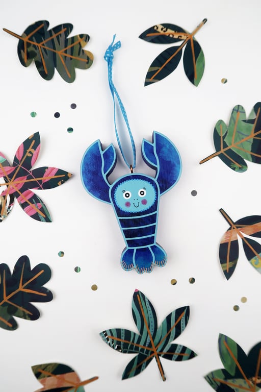 Blue lobster Christmas tree hanging ornament, shellfish, cute stocking filler.