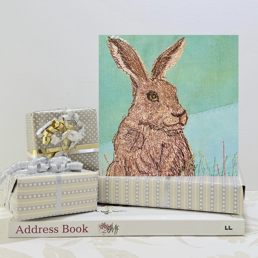 Hare Easter card - brown hare, bunny, rabbit mum husband male