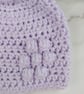 Lilac Crochet Baby Hat Newborn to 3 Months with Bobble Flower and Pastel Pom  - Image 3