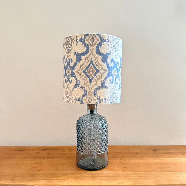 Daria Blue Ikat Style Lampshade & Recycled Glass Table Lamp