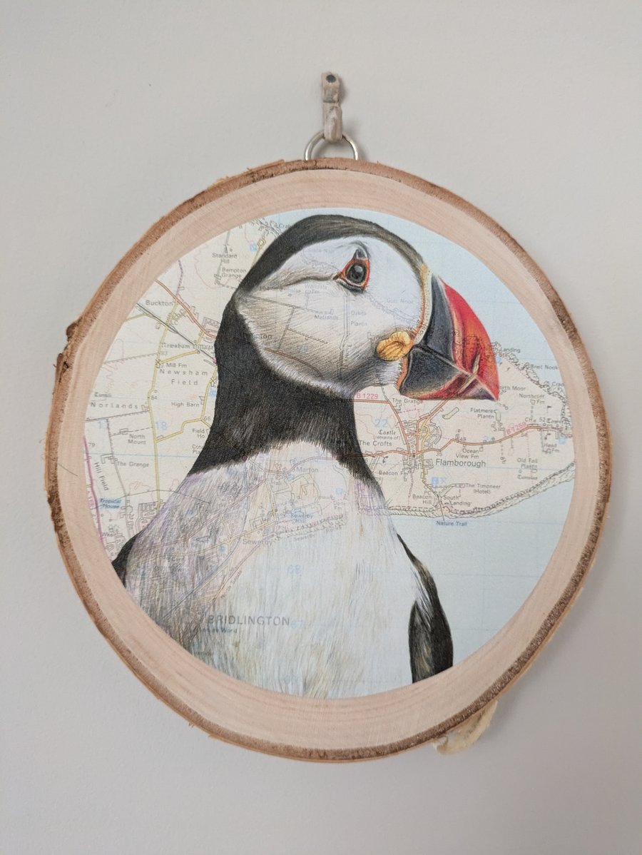 Puffin Print on birch wood