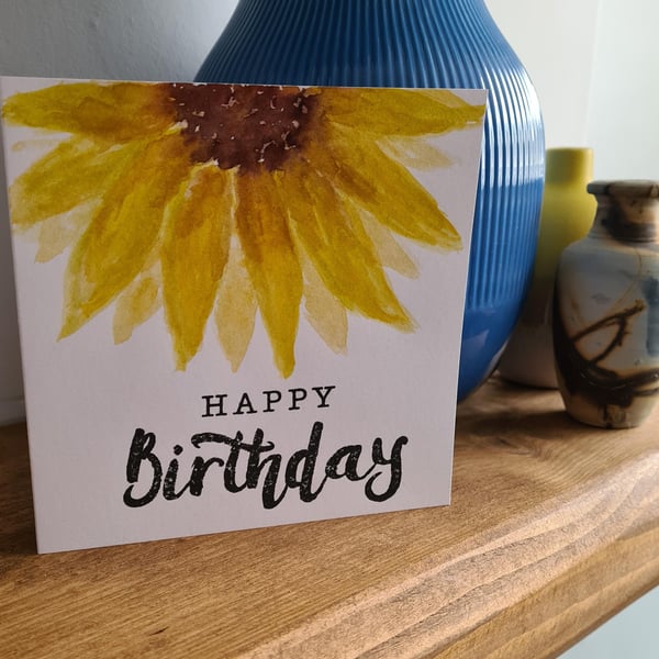 Watercolour yellow sunflower birthday card handpainted