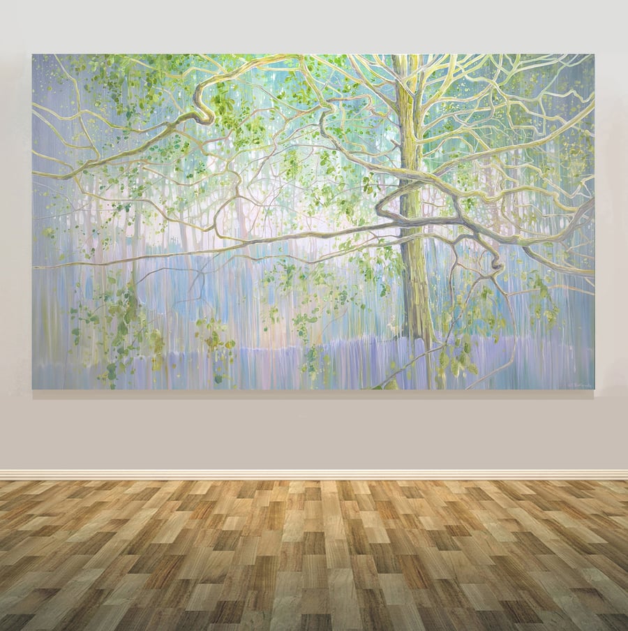 The Mother Tree is a very large oil painting of a mother tree with deer in wood