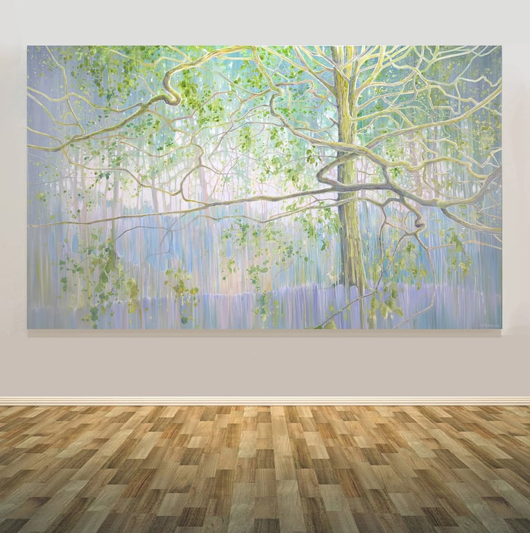 The Mother Tree is a very large oil painting of a mother tree with deer in wood