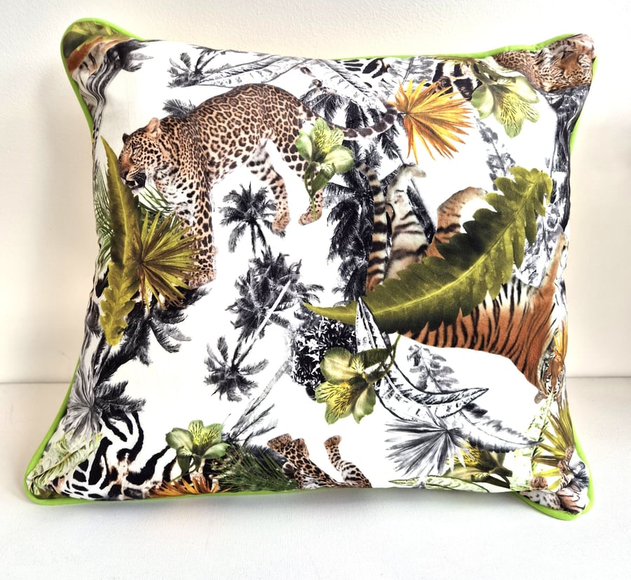 Printed Velvet Jungle Design Cushion Cover 