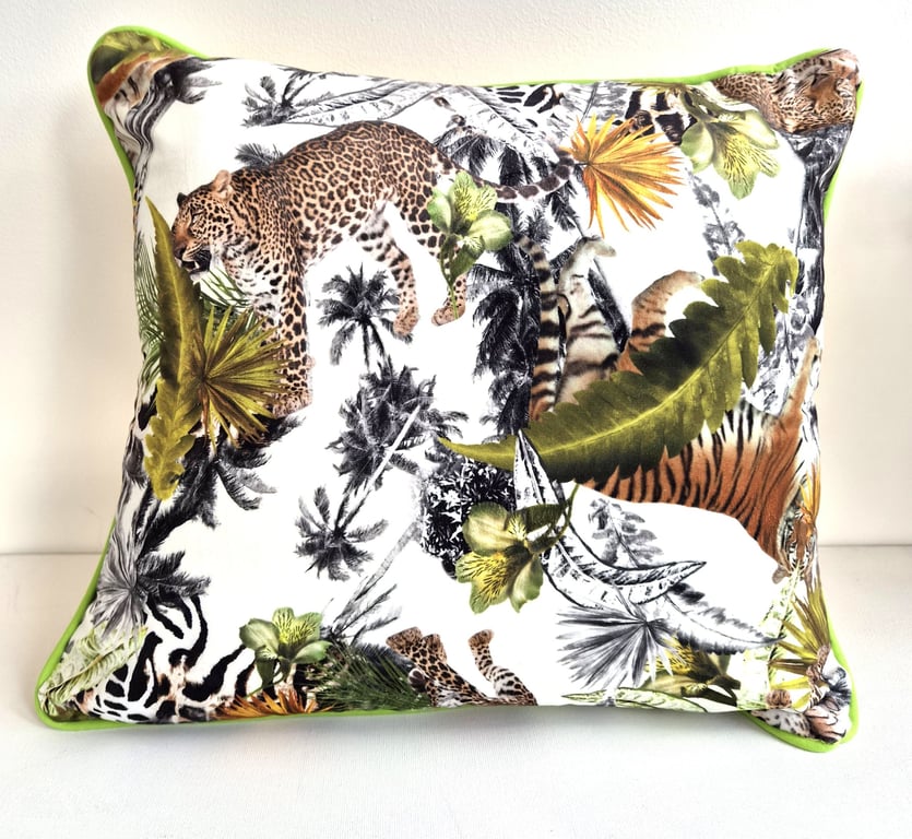 Printed Velvet Jungle Design Cushion Cover 
