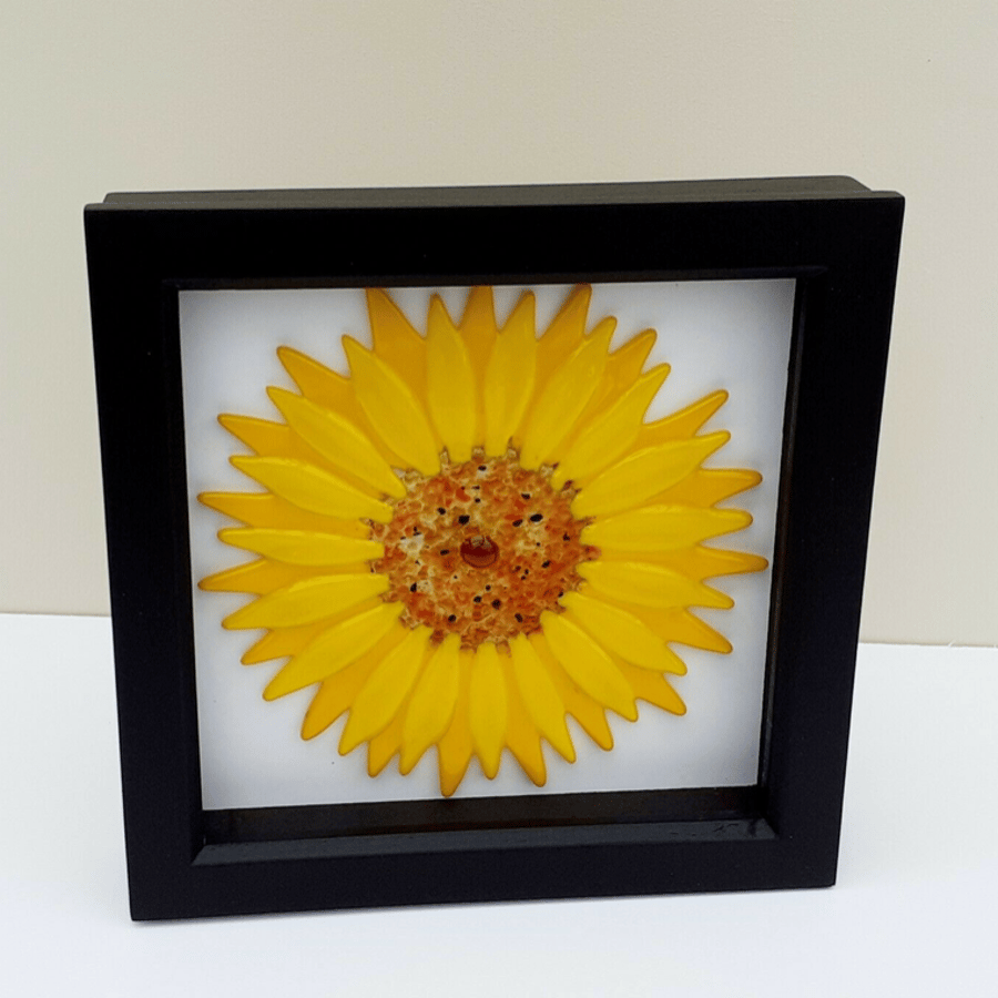 Fused glass sunflower picture in frame